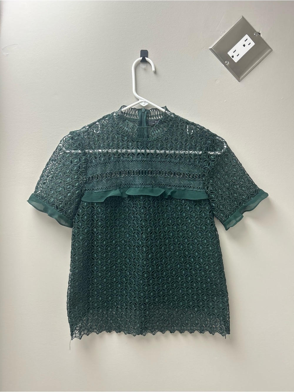 Zara Women’s Guipure Dark Green Short Sleeve Blouse Top